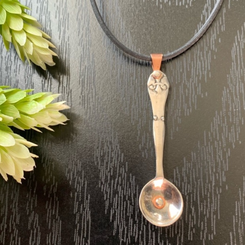 Sterling Salt Spoon Pendant Necklace Mixed Metals